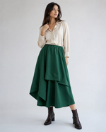 Fustă midi din jerse cu croială asimetrică, nuanța verde închis, All Above Boutique.