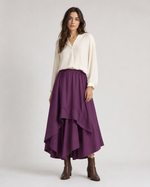Fustă midi din jerse cu croială asimetrică, nuanța violet, All Above Boutique.
