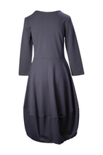 Rochie midi balon cu mânecă lungă și floare imprimată, în nuanța bleumarin, vedere din spate, All Above Boutique