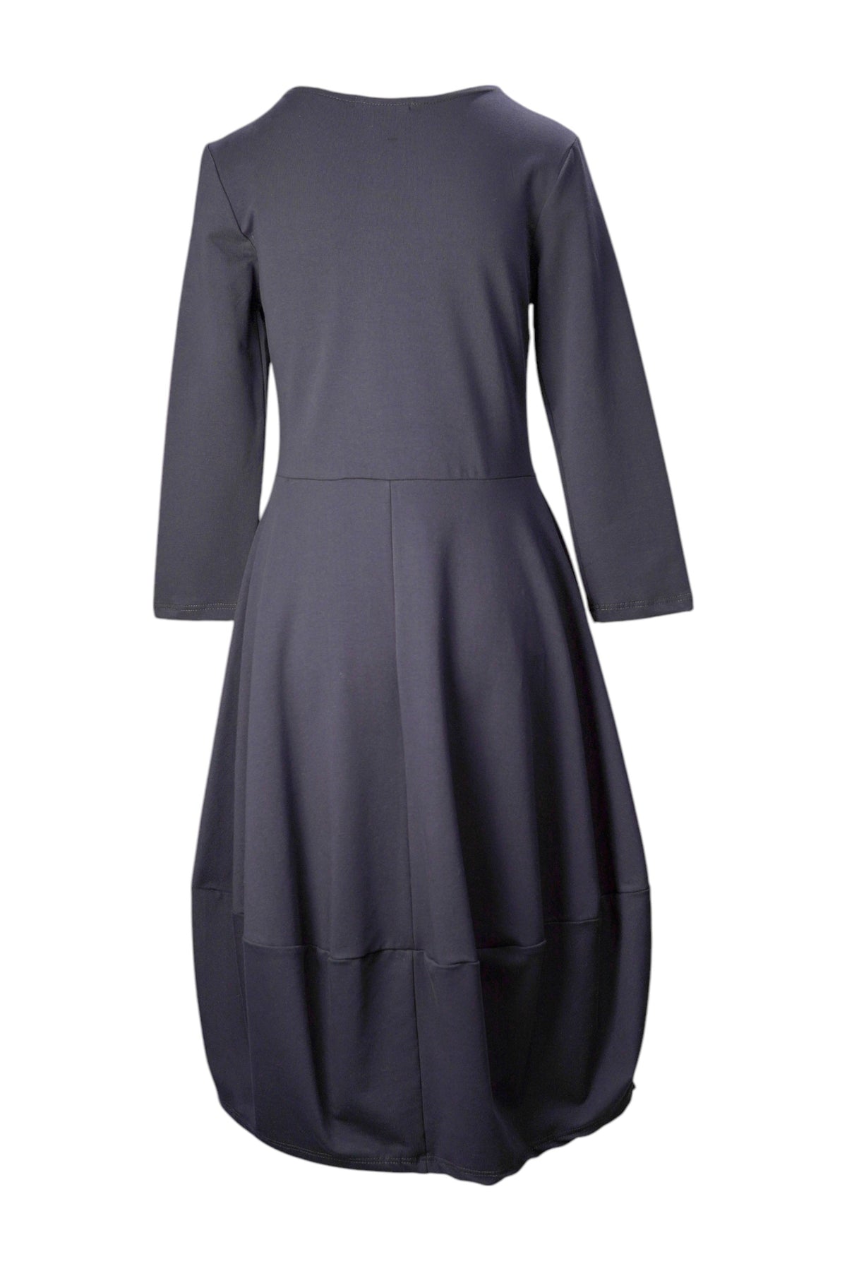 Rochie midi balon cu mânecă lungă și floare imprimată, în nuanța bleumarin, vedere din spate, All Above Boutique