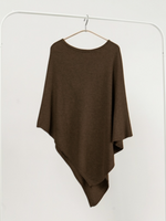 Poncho asimetric maro cafea din lână și cașmir, pe umeraș - All Above Boutique