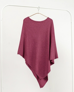 Poncho asimetric roz închis din lână și cașmir, cu vârf lung - All Above Boutique