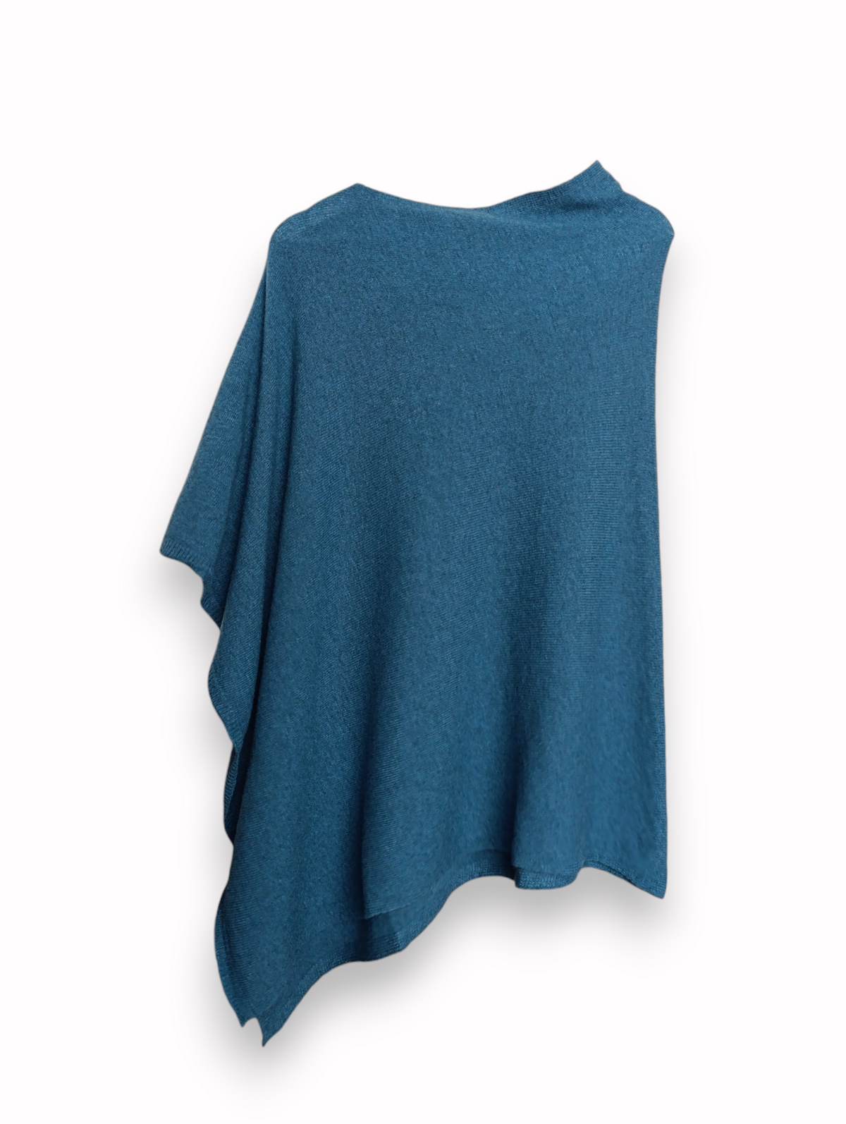 Poncho asimetric turcoaz închis din tricot fin cu lână și cașmir - All Above Boutique