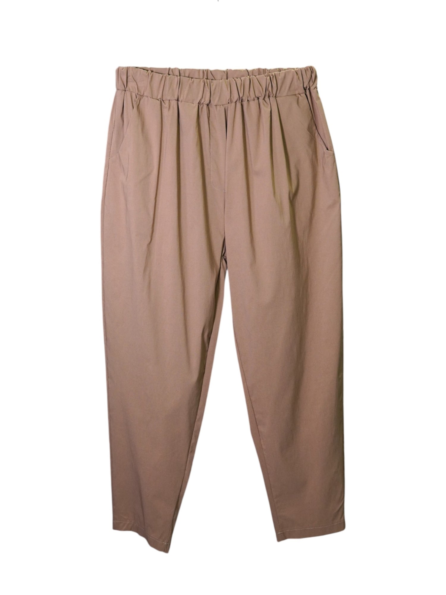 Pantaloni casual din Tencel bej, lejeri, cu buzunare și talie elastică