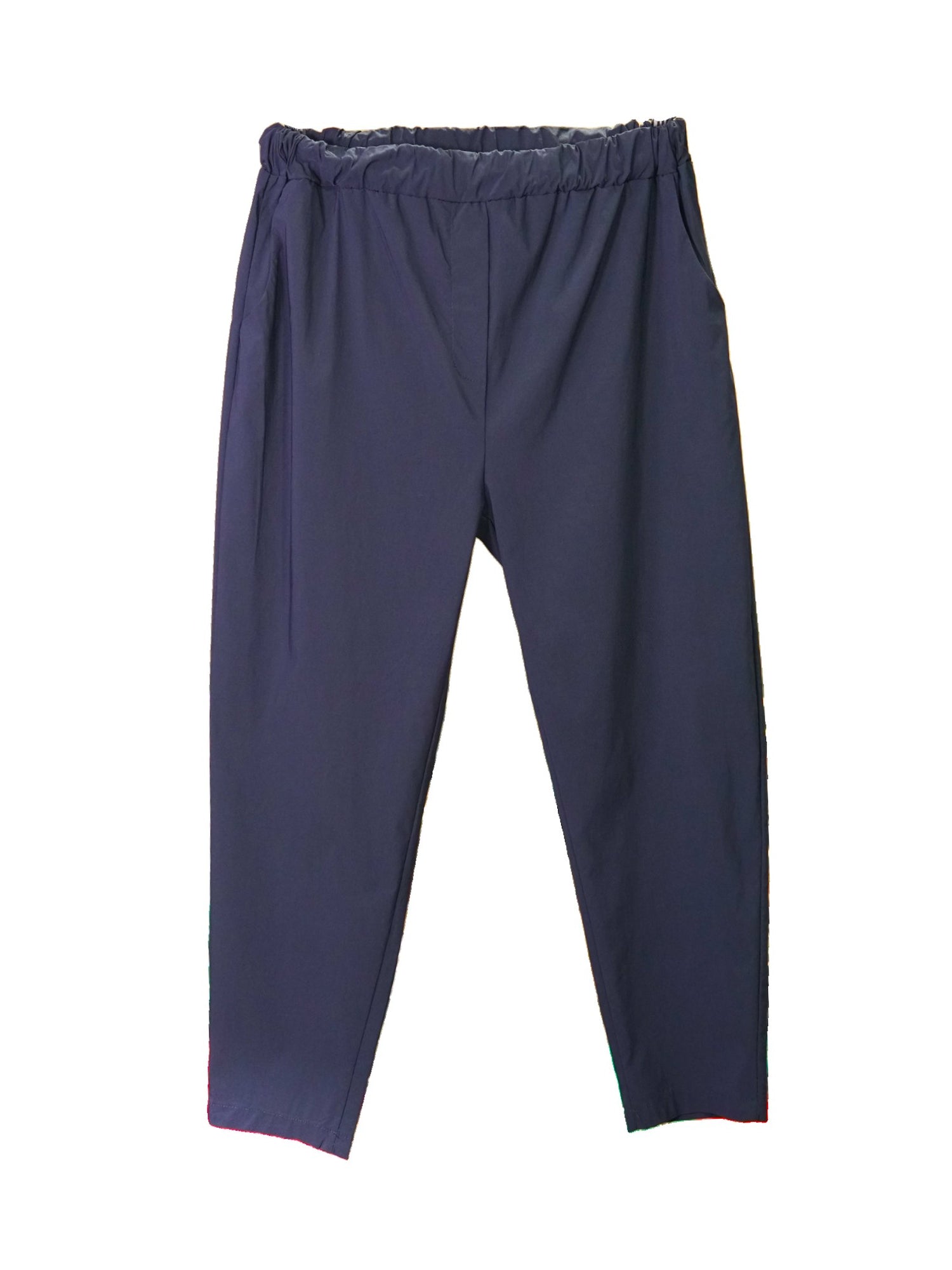 Pantaloni bleumarin conici cu talie elastică și buzunare laterale