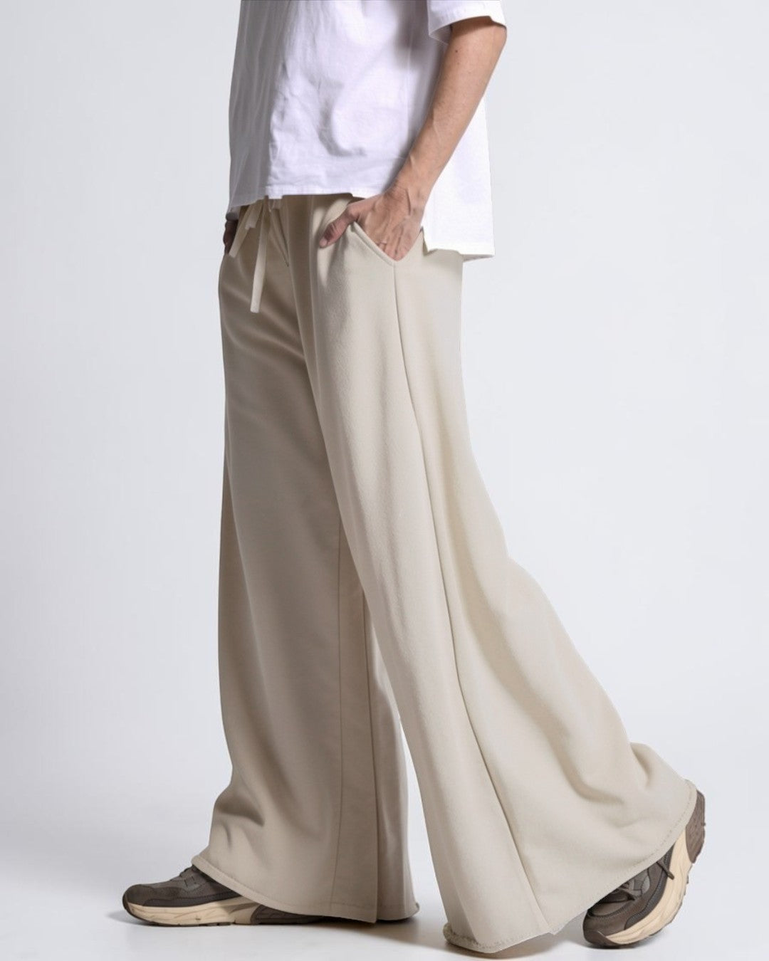 Pantaloni Largi Cu Talie Elastică – Șnur Contrast Negru