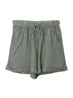 Pantaloni scurți kaki din in, croială lejeră și talie elastică