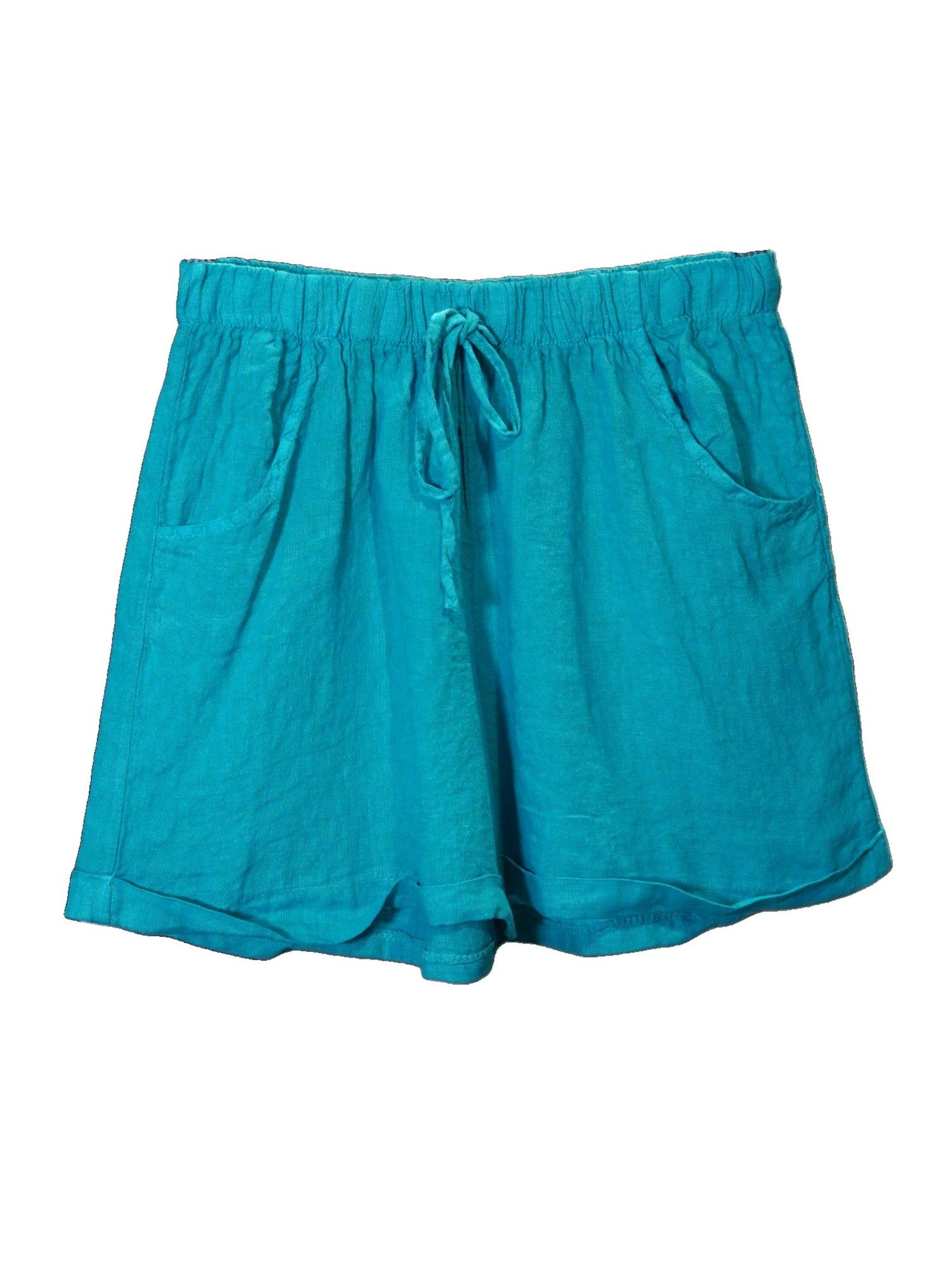 Pantaloni turcoaz din in cu croială lejeră, ideali pentru vară