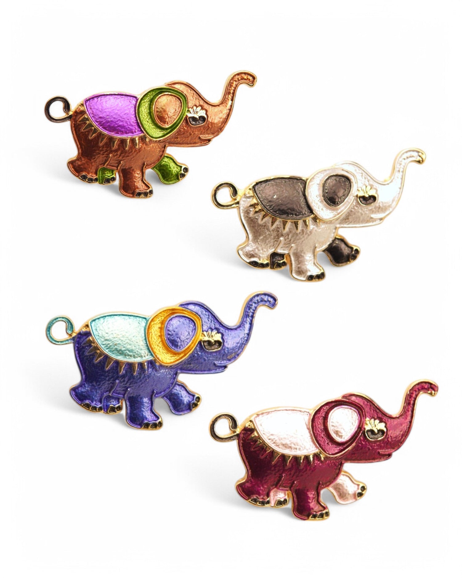 Patru broșe elefant colorate
