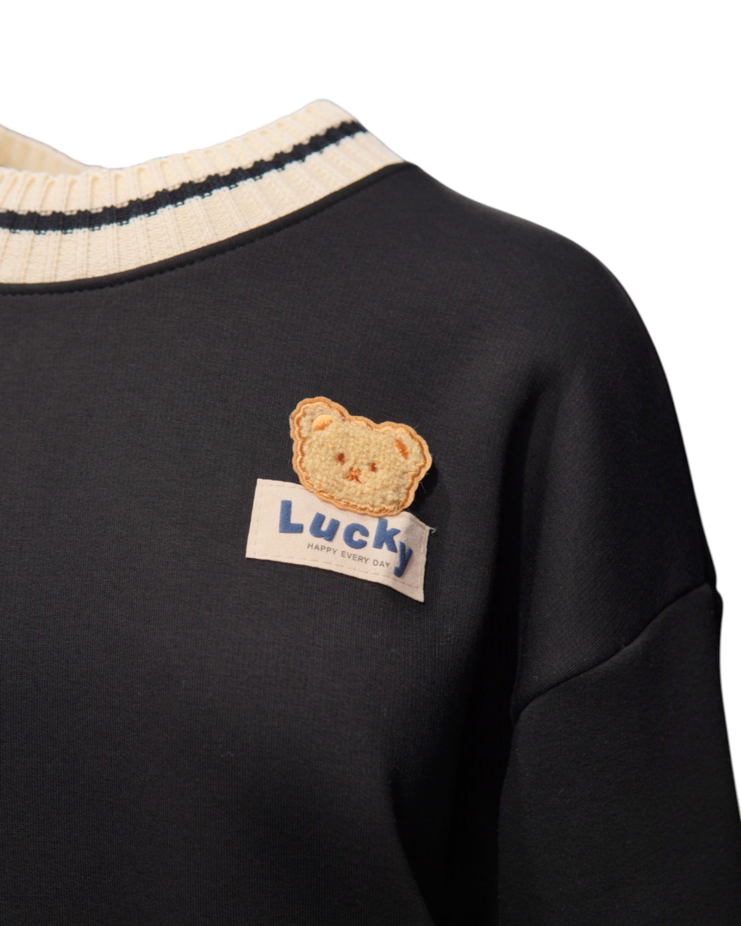 Hanorac Negru Cu Aplicație Urs Lucky