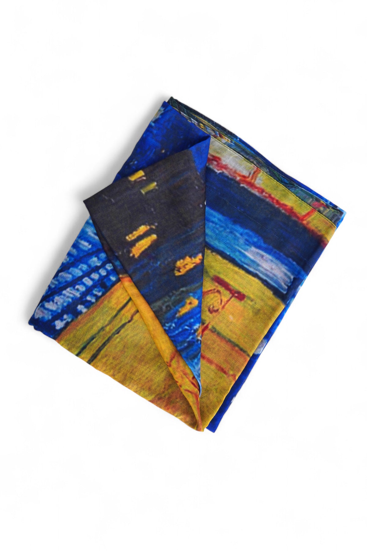 Portofel cu imprimeu „Cafe Terrace” deschis, prezentând interiorul și compartimentarea.