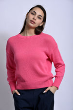 Pulover din bumbac roz, model clasic modern