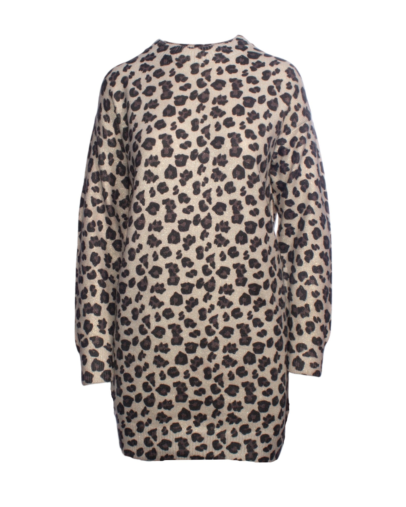  Pulover lung cu fir auriu și model animal print, croială relaxată, ideal pentru sezonul rece.