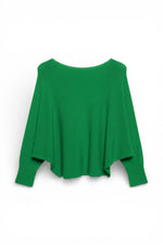 Pulover verde intens cu croială lejeră și mâneci lungi, realizat din material moale și confortabil