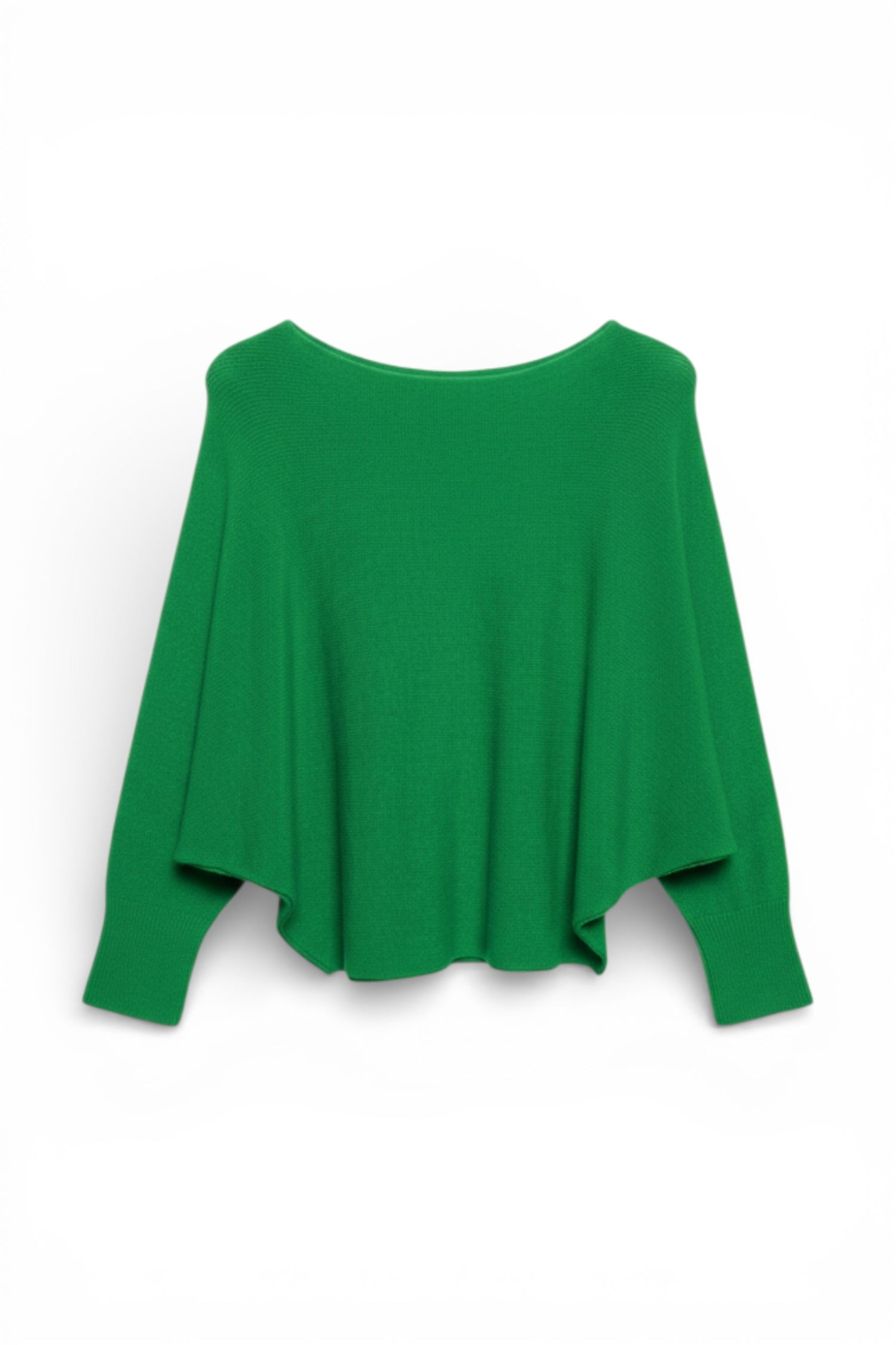 Pulover verde intens cu croială lejeră și mâneci lungi, realizat din material moale și confortabil