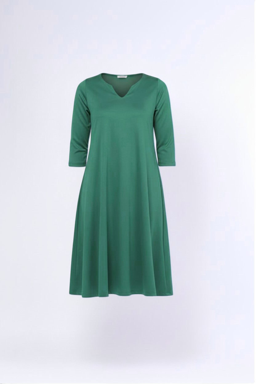 Rochie midi evazată cu decolteu despicat, în nuanța verde închis, vedere frontală, All Above Boutique