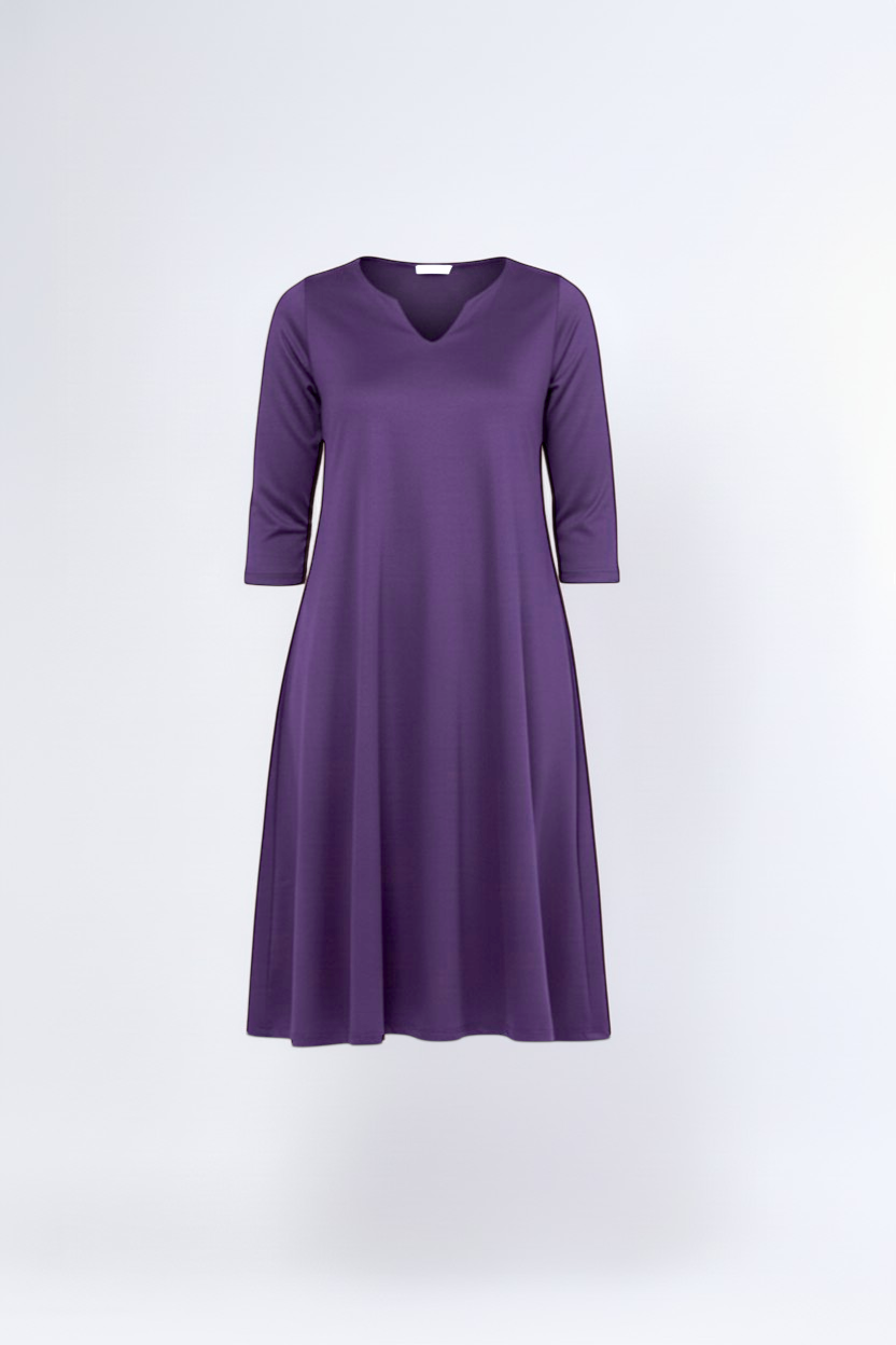 Rochie midi evazată cu decolteu despicat, în nuanța violet, vedere frontală, All Above Boutique