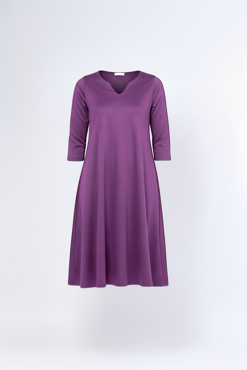 Rochie midi evazată cu decolteu despicat, în nuanța violet, vedere frontală, All Above Boutique
