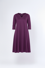 Rochie midi evazată cu decolteu despicat, în nuanța violet închis, vedere frontală, All Above Boutique