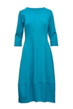Rochie midi din jerse cu pense și tiv balon, în nuanța cyan, vedere frontală, All Above Boutique