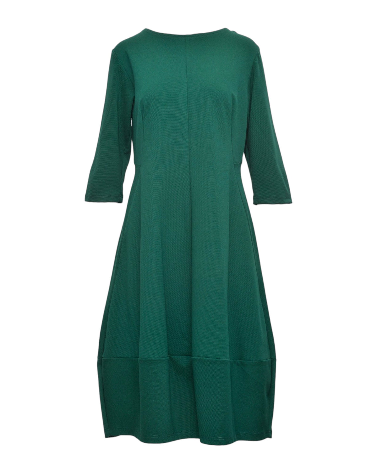 Rochie midi din jerse cu pense și tiv balon, în nuanța verde închis, vedere frontală, All Above Boutique