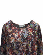 Rochie evazată din jerse cu imprimeu pictural, în nuanța maro, detaliu, All Above Boutique