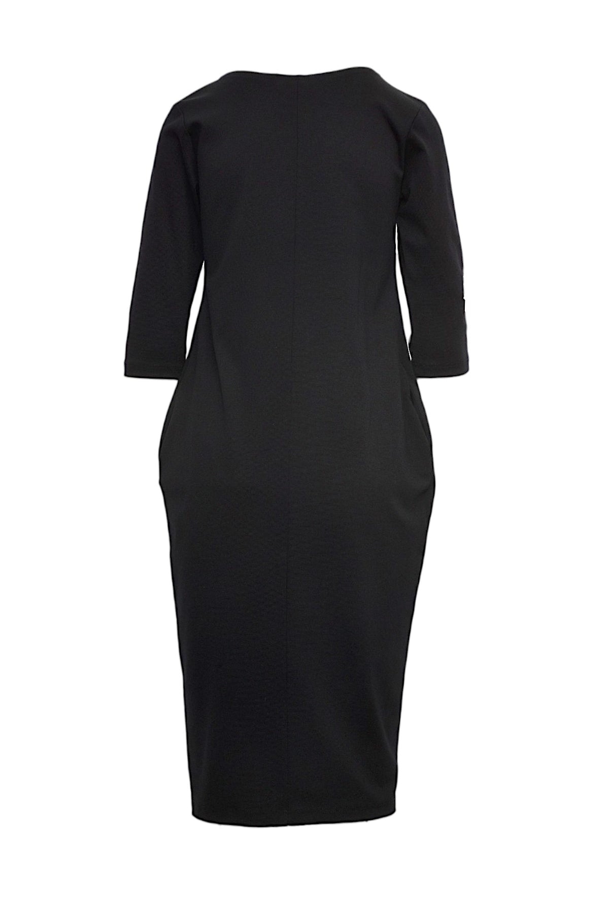 Rochie midi creion cu buzunare și mânecă trei sferturi, în nuanța neagră, vedere din spate, All Above Boutique