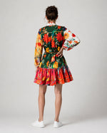 Rochie drop waist cu mânecă lungă, nasturi de lemn și imprimeu floral, vedere din spate