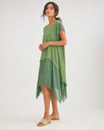 Rochie lungă din in cu mătase, verde, detaliu
