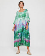 Rochie lungă din tencel cu print inspirat din picturi celebre, vedere din față