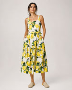 Rochie midi retro cu imprimeu lămâi, vedere din față