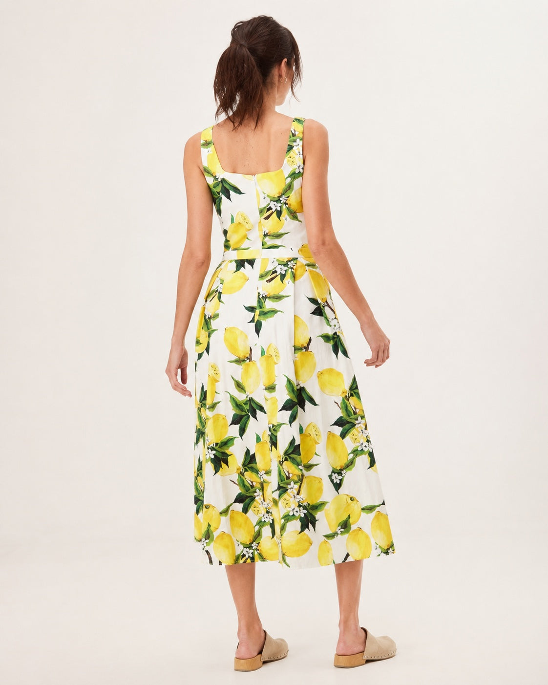 Rochie midi retro cu imprimeu lămâi, vedere din spate