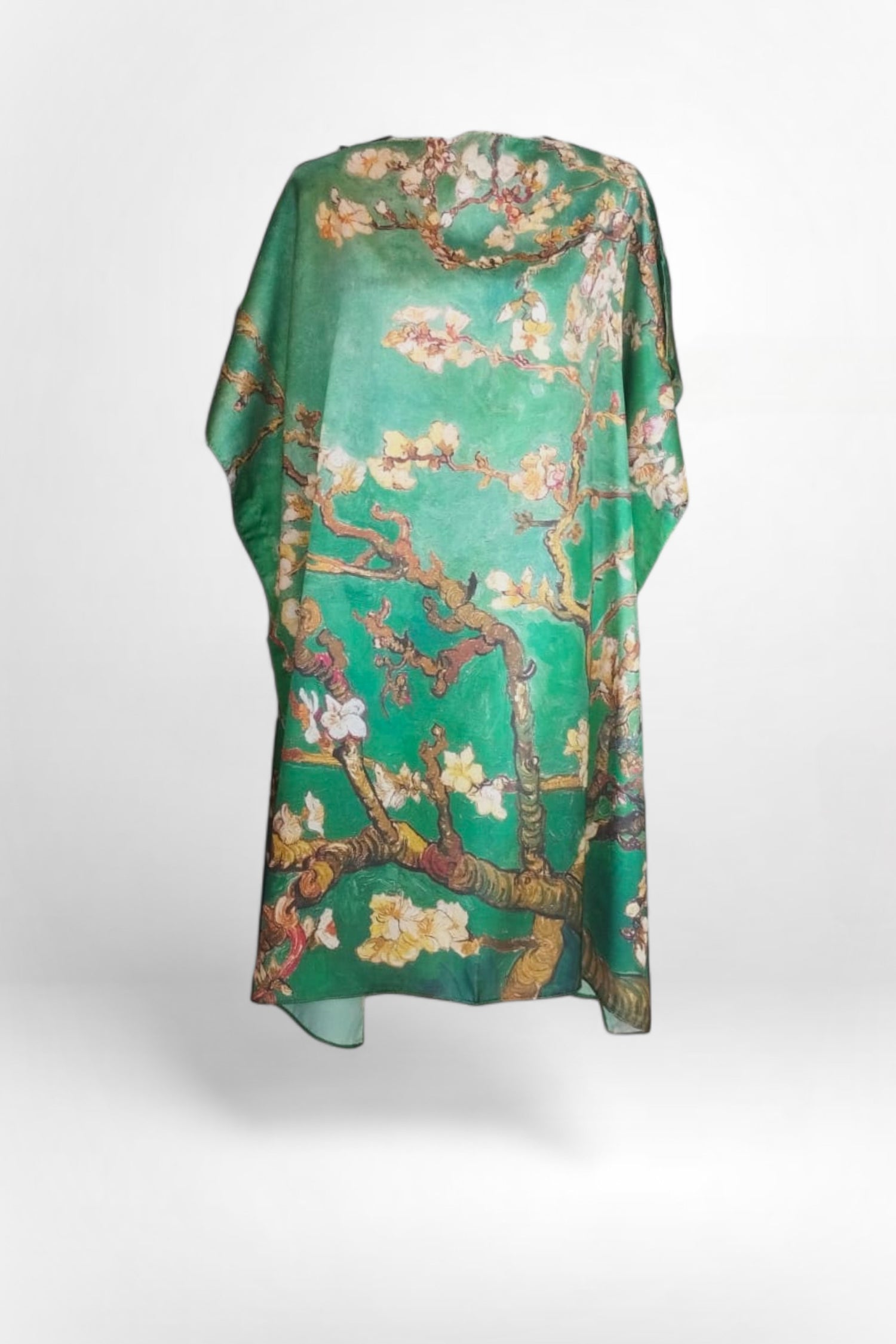 Rochie de plajă tip caftan cu imprimeu inspirat din pictura „Floarea de Migdali” de Van Gogh