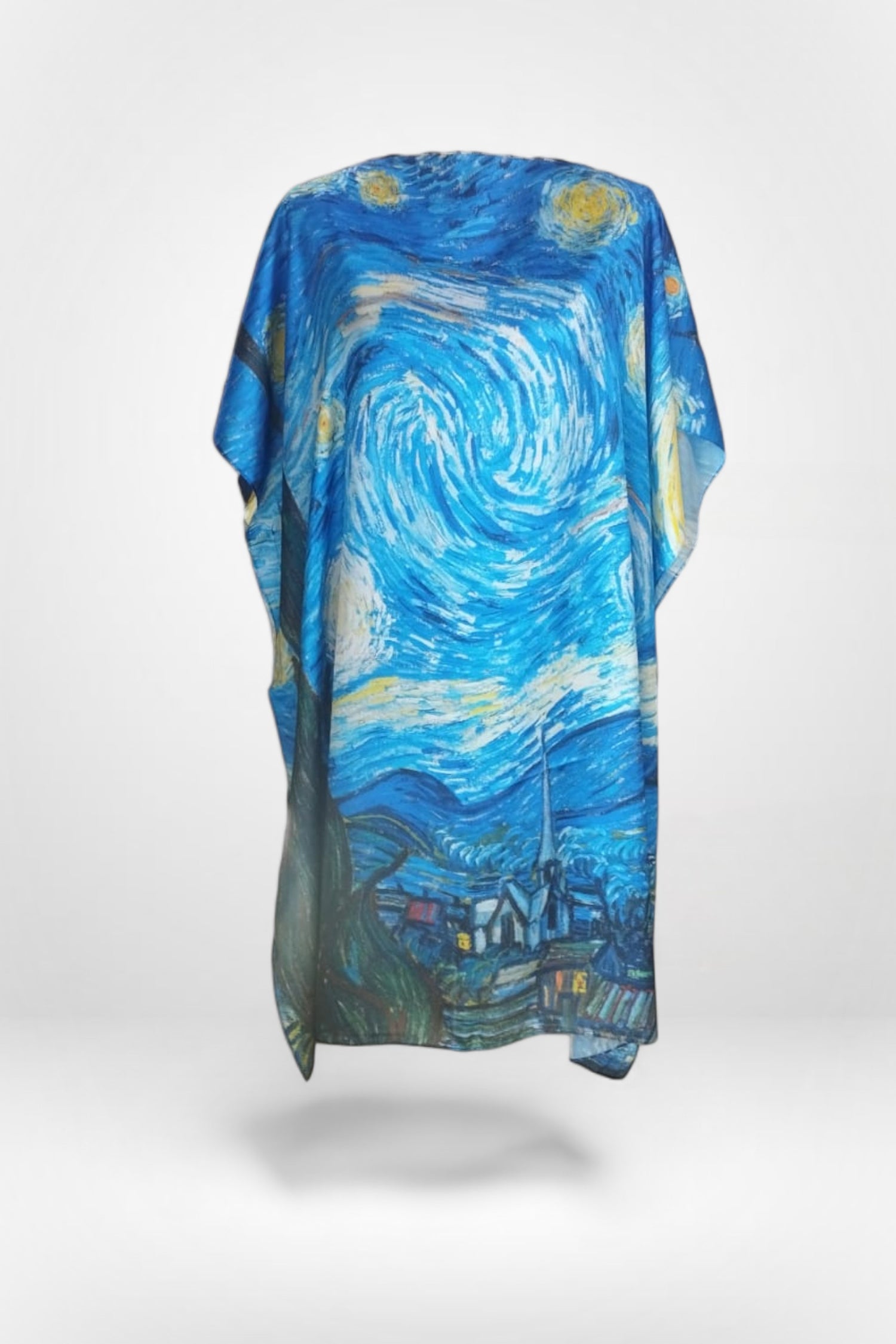 Rochie de plajă tip caftan cu imprimeu celebru „Noaptea Înstelată” de Van Gogh