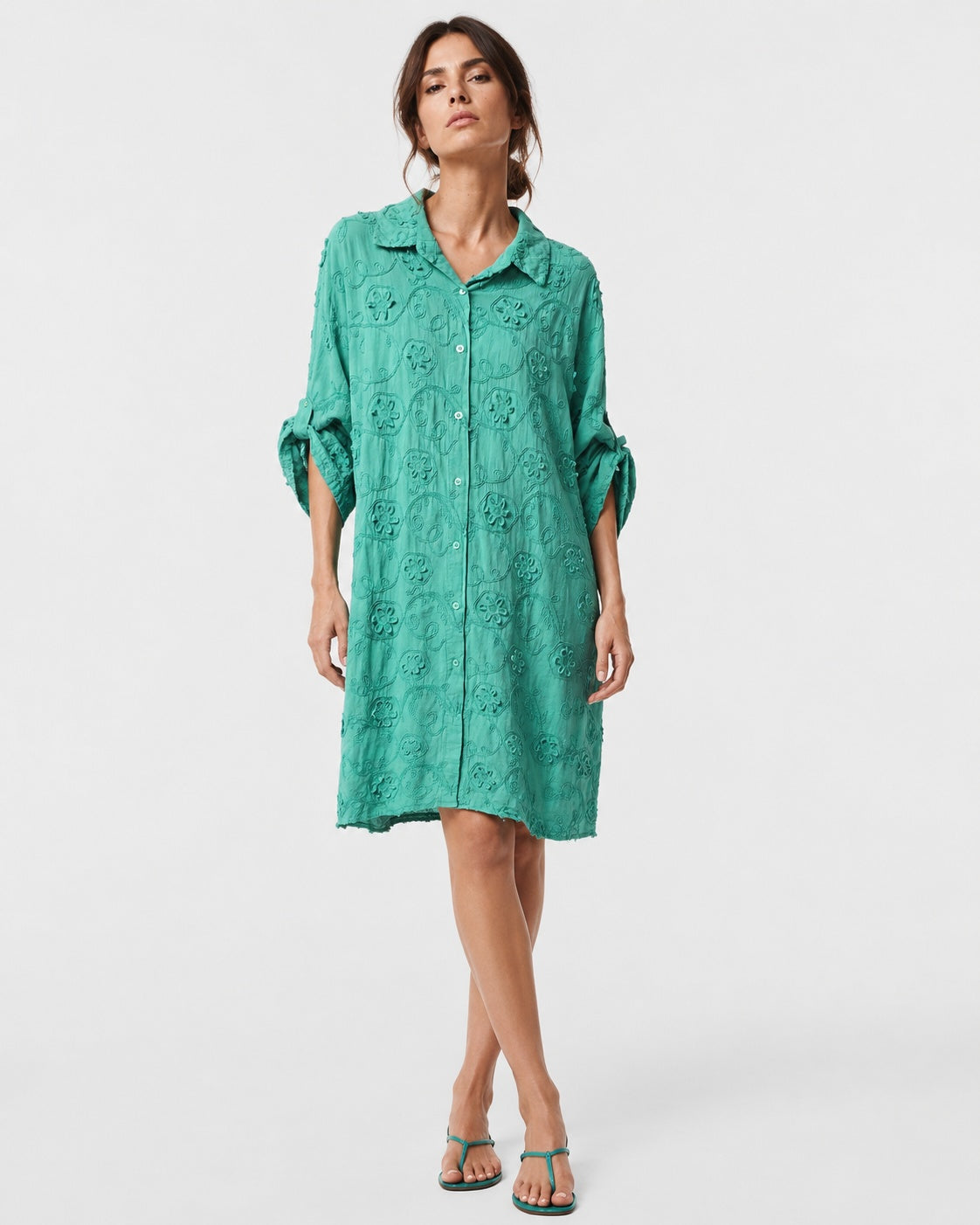 Rochie scurtă din bumbac cu broderie florală, vedere din față