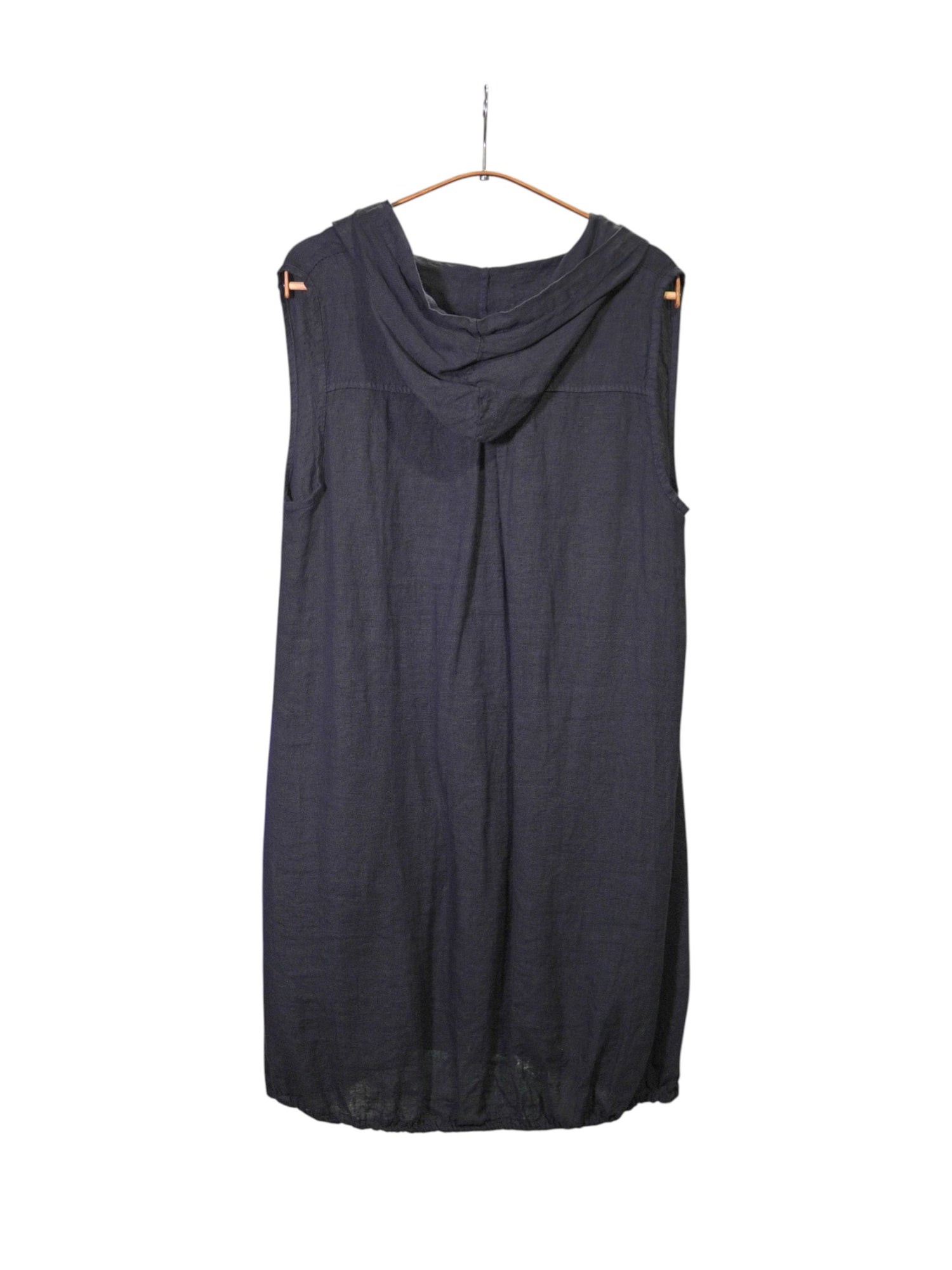 Spate rochie scurtă bleumarin cu glugă și croială lejeră