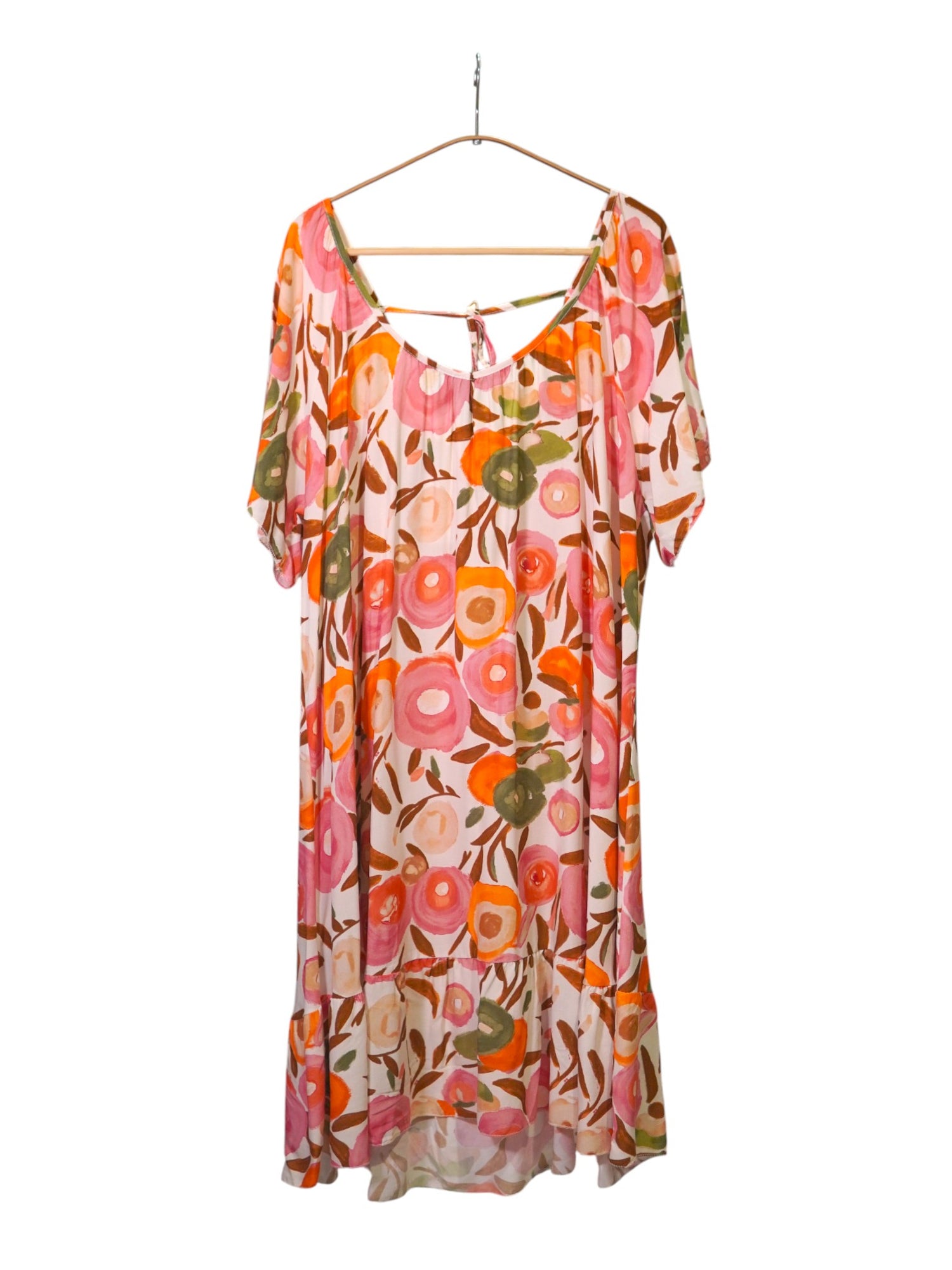 Rochie lejeră scurtă cu imprimeu floral în nuanțe de roz, crem și portocaliu