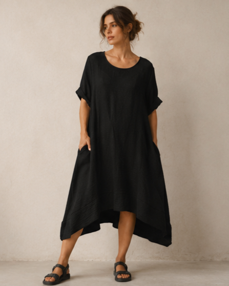 Rochie oversize din viscoză cu cădere fluidă și design minimalist — All Above Boutique.