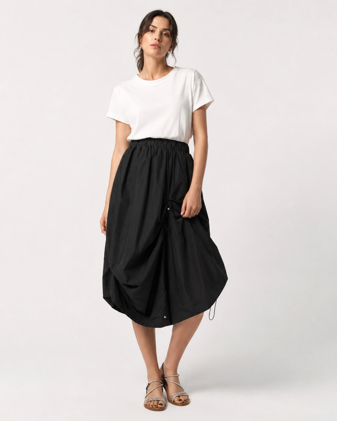 Rochie cu top tip tricou și fustă ajustabilă, vedere din față
