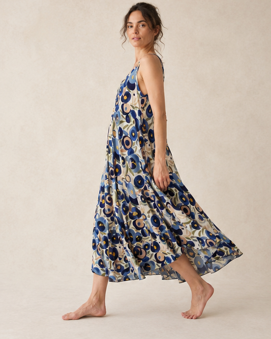 Rochie ivoire cu imprimeu floral pictural, vedere laterală — All Above Boutique.