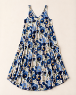 Rochie ivoire cu imprimeu floral pictural pe manechin, croială evazată — All Above Boutique.