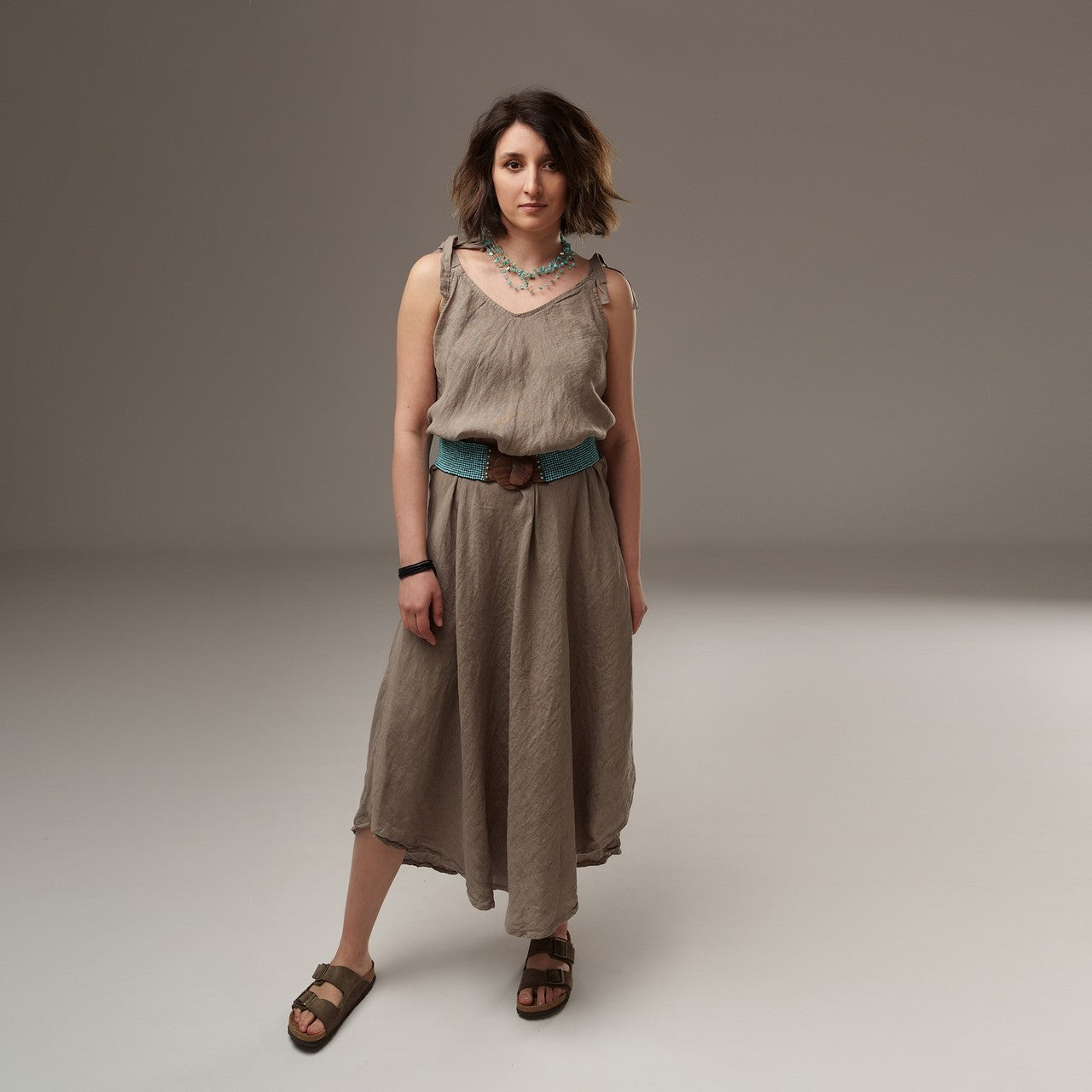 Rochie Maxi Din In Cu Bretele Reglabile Și Croială Lejeră