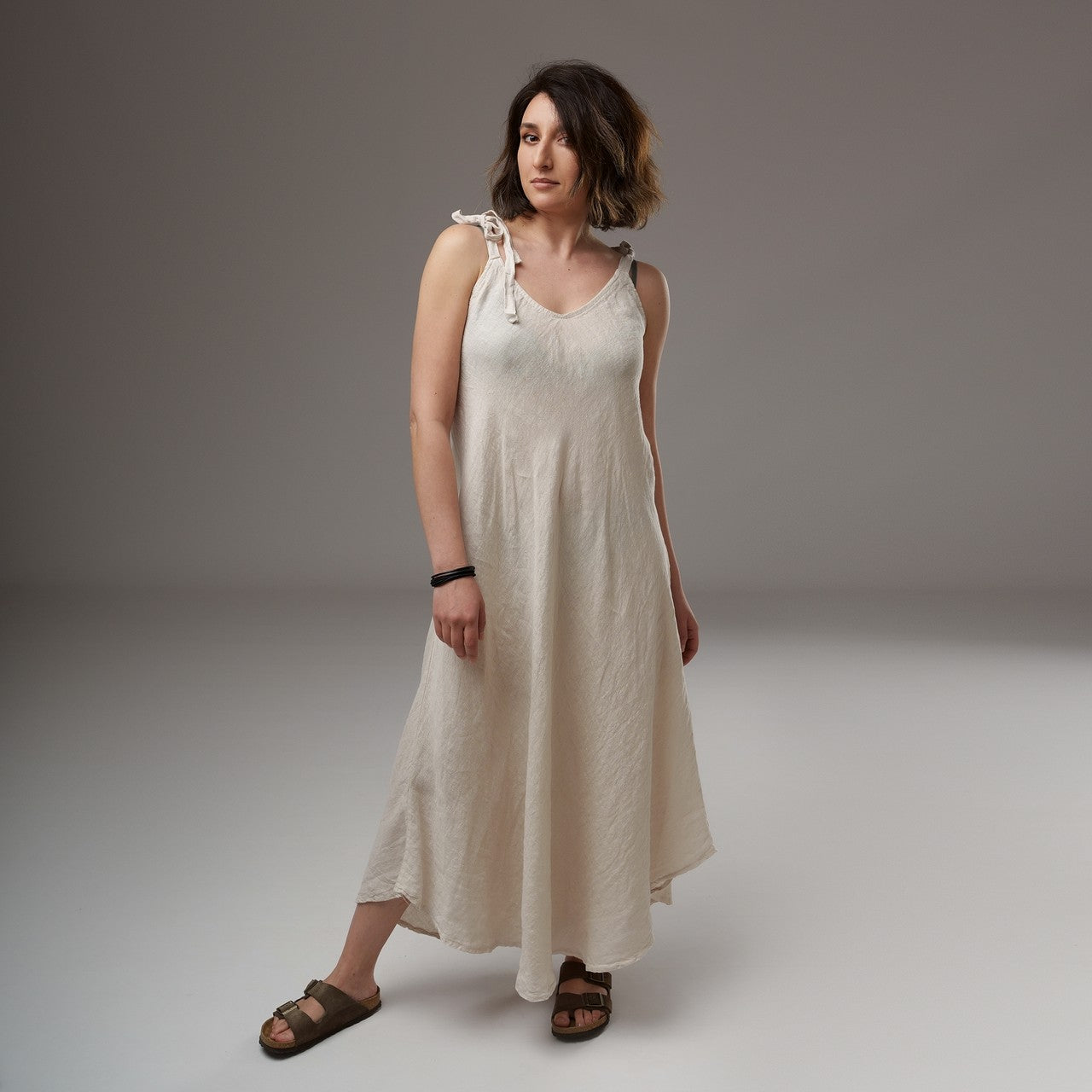 Rochie Maxi Din In Cu Bretele Reglabile Și Croială Lejeră