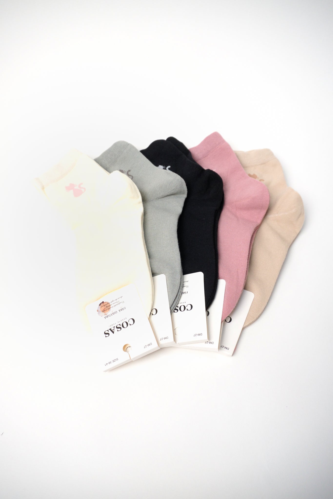 Set de șosete colorate din bumbac cu model pisică, fără cusătură, mărimea 36-41