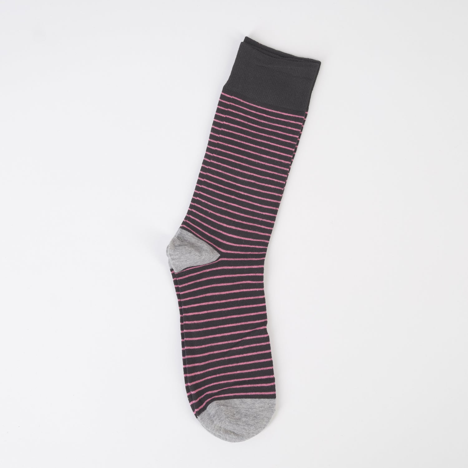 Șosete lungi negre cu dungi roz și detalii gri, model casual tricotat