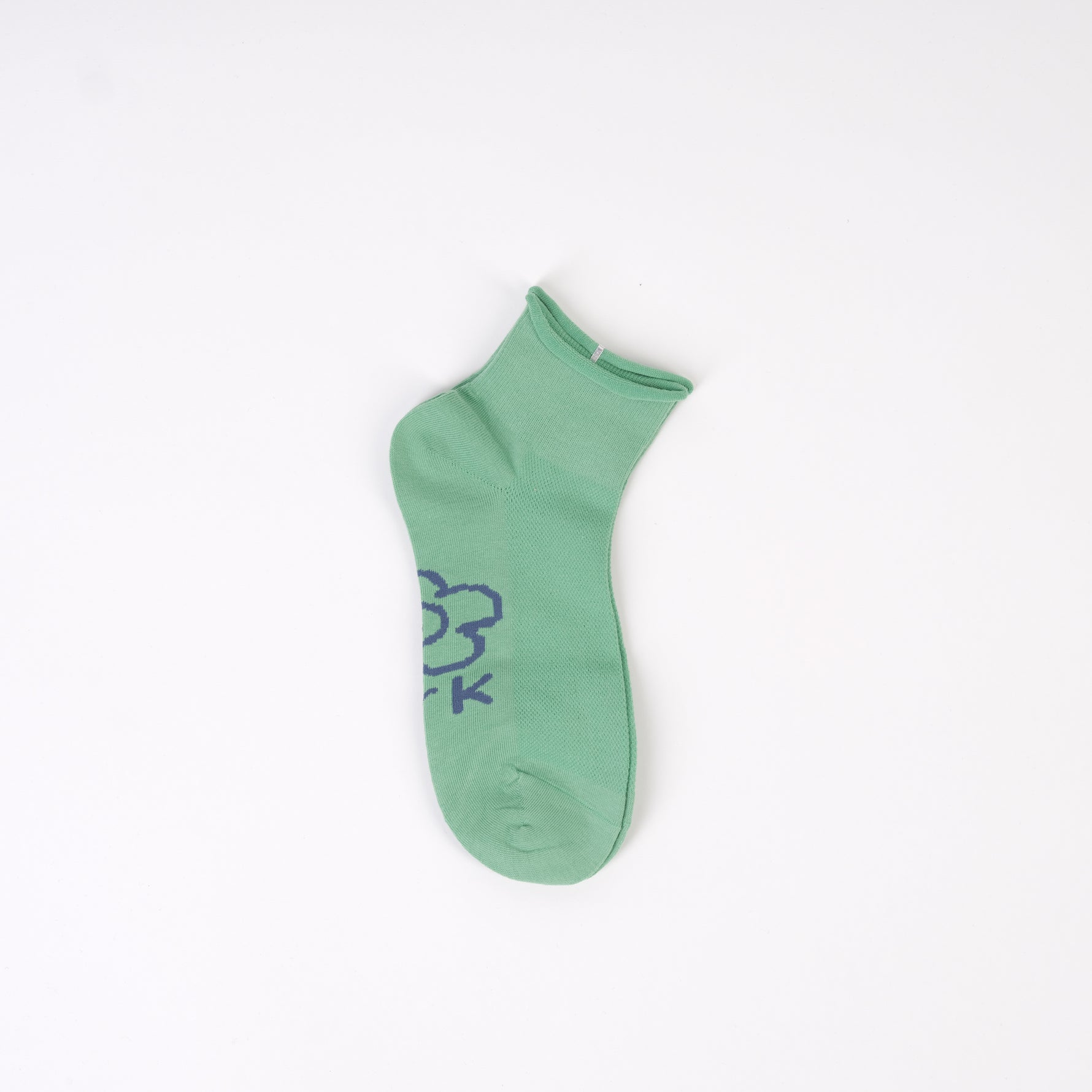 Șosetă verde pastel cu detalii albastre și design minimalist