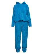 Trening damă din catifea de bumbac cu glugă, în nuanța cyan, vedere frontală, All Above Boutique