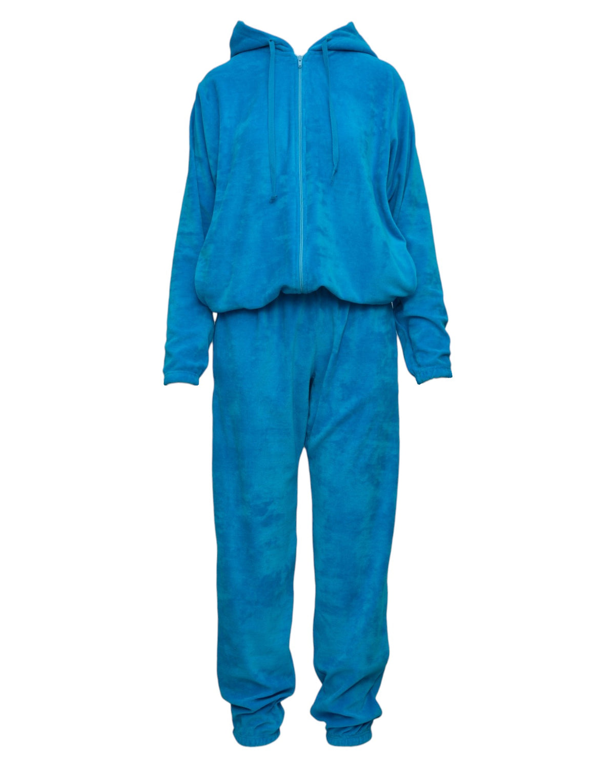 Trening damă din catifea de bumbac cu glugă, în nuanța cyan, vedere frontală, All Above Boutique