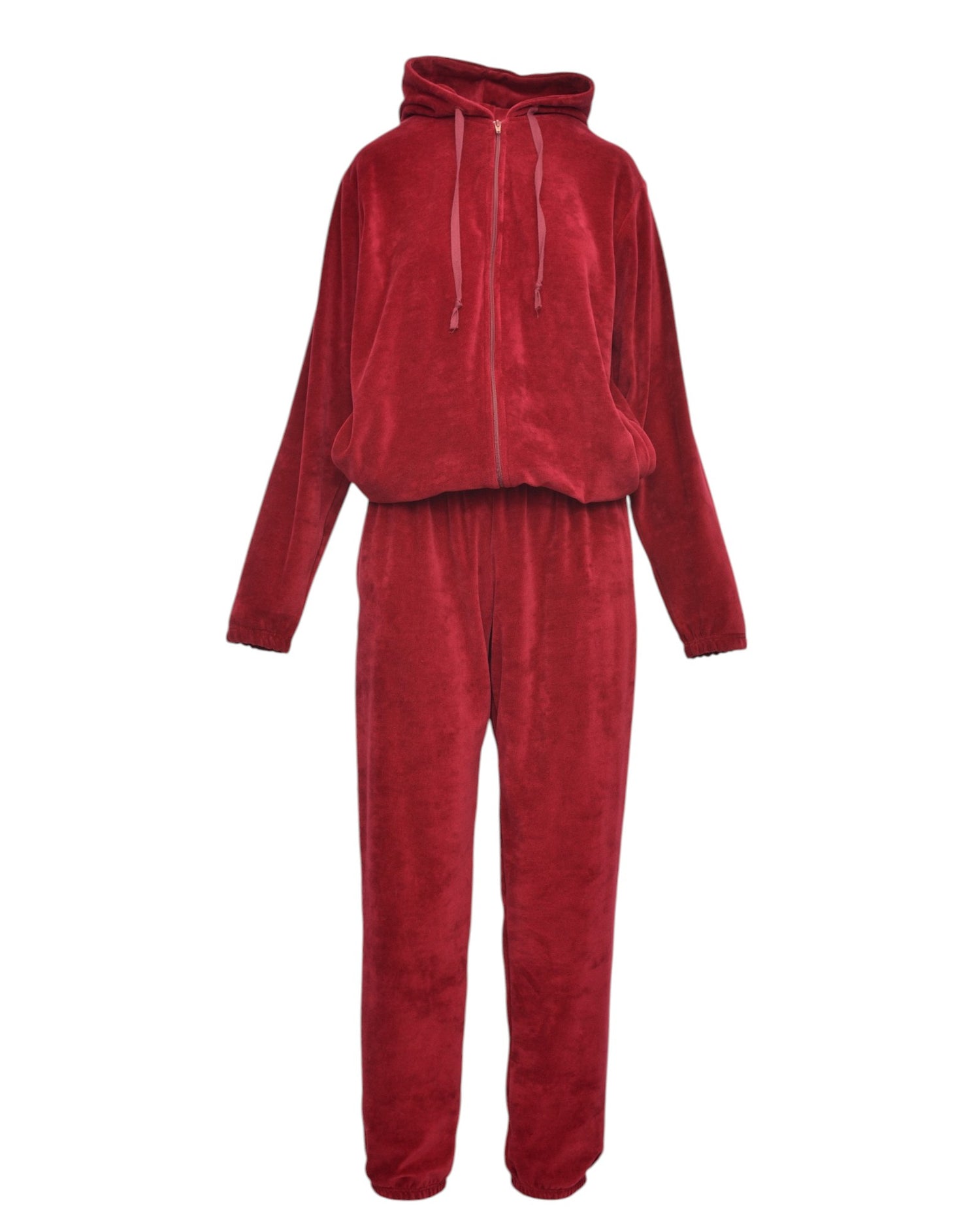 Trening damă din catifea de bumbac, format din bluză cu glugă și pantaloni cu elastic.
