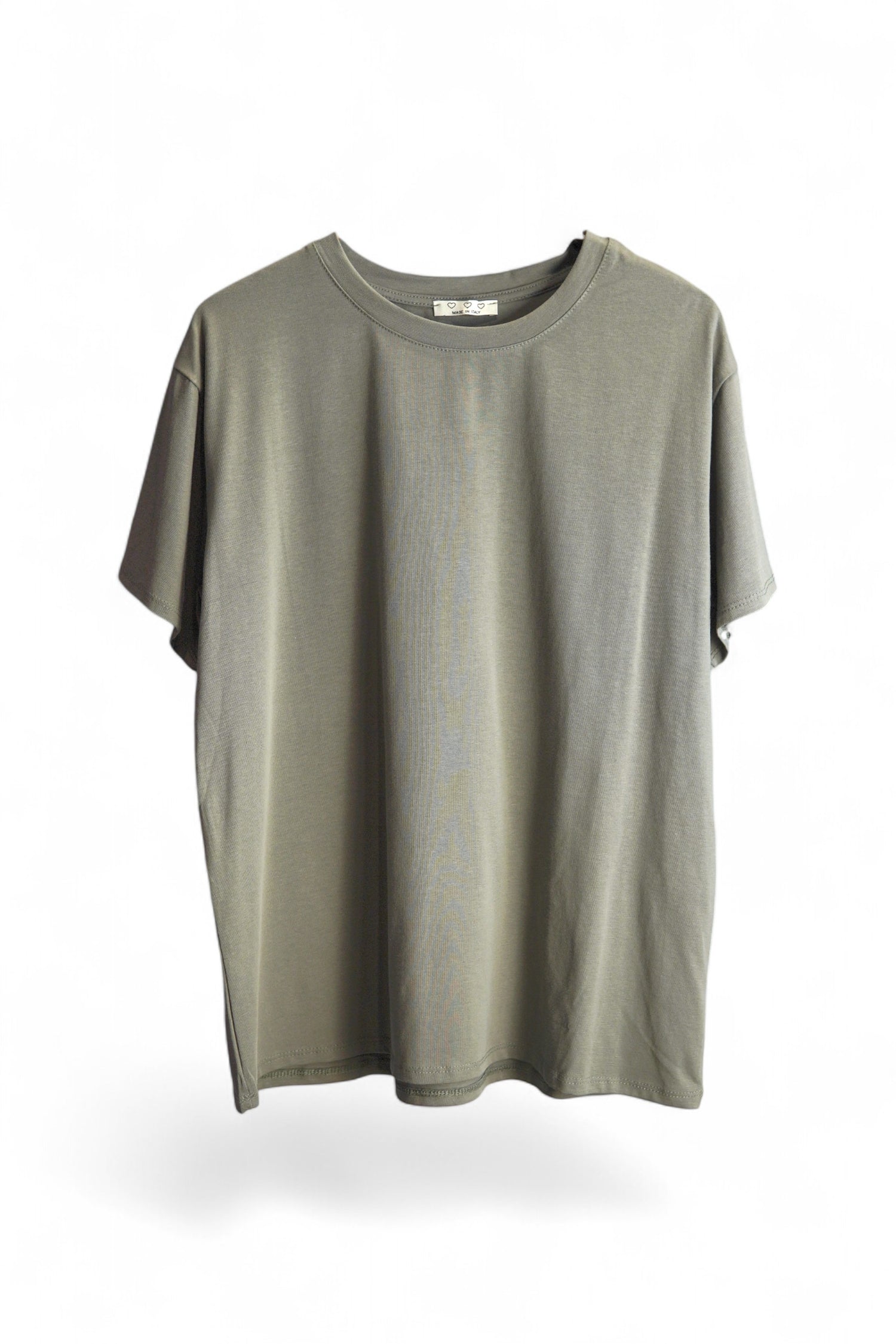 Tricou casual kaki din bumbac cu elastan, croială dreaptă și guler rotund